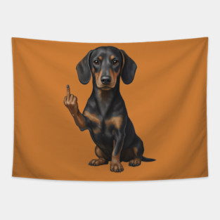 Dachshund Flipping The Bird Tapestry