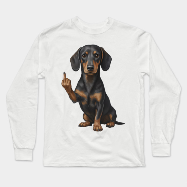 Dachshund Flipping The Bird Long Sleeve T-Shirt by The WYLD Tribe