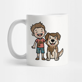 Boy and Dog Playing Mud Mug