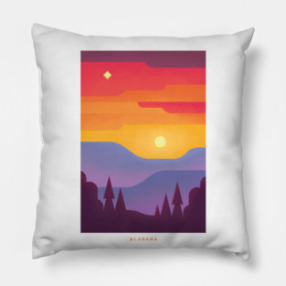 Retro Alabama Travel Poster Wall Art Print, Sunset Landscape Artwork for Living Room, Southern State Nature Decor Gift Pillow