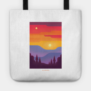 Retro Alabama Travel Poster Wall Art Print, Sunset Landscape Artwork for Living Room, Southern State Nature Decor Gift Tote
