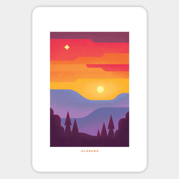 Retro Alabama Travel Poster Wall Art Print, Sunset Landscape Artwork for Living Room, Southern State Nature Decor Gift Magnet by Yesteeyear