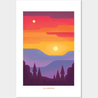 Retro Alabama Travel Poster Wall Art Print, Sunset Landscape Artwork for Living Room, Southern State Nature Decor Gift Posters and Art