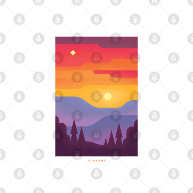 Retro Alabama Travel Poster Wall Art Print, Sunset Landscape Artwork for Living Room, Southern State Nature Decor Gift by Yesteeyear