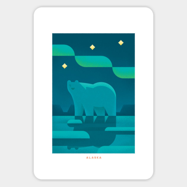 Retro Alaska Travel Poster Wall Art Print, Arctic Night Sky Polar Bear Artwork for Living Room, Northern Wilderness Decor Gift Magnet by Yesteeyear