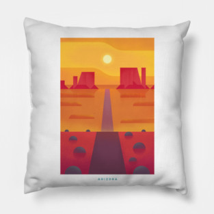 Retro Arizona Travel Poster Wall Art Print, Desert Sunset Landscape Artwork for Living Room, Southwestern State Decor Gift Pillow