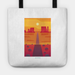 Retro Arizona Travel Poster Wall Art Print, Desert Sunset Landscape Artwork for Living Room, Southwestern State Decor Gift Tote