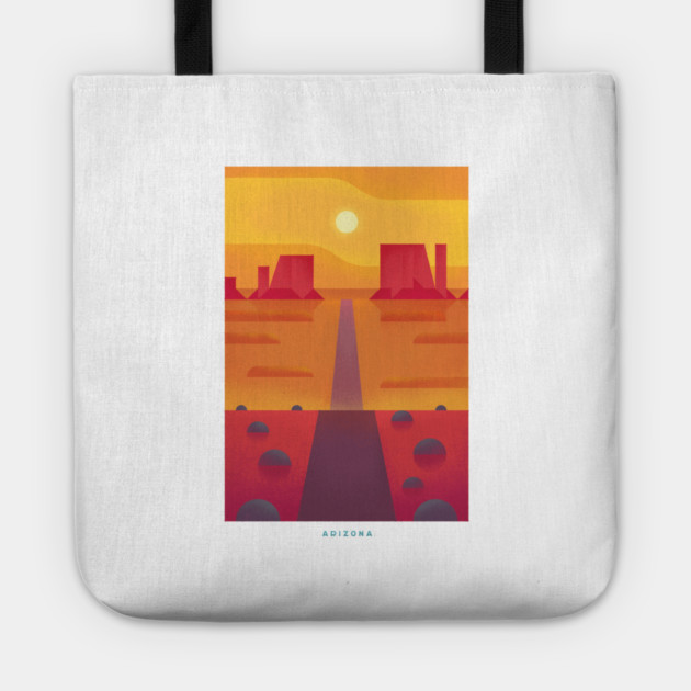 Retro Arizona Travel Poster Wall Art Print, Desert Sunset Landscape Artwork for Living Room, Southwestern State Decor Gift Tote by Yesteeyear