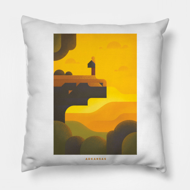 Retro Arkansas Travel Poster Wall Art Print, Pinnacle Mountain Sunset Hiker Artwork for Living Room, Outdoor State Decor Gift Pillow by Yesteeyear