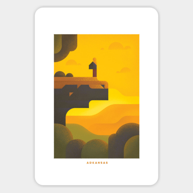 Retro Arkansas Travel Poster Wall Art Print, Pinnacle Mountain Sunset Hiker Artwork for Living Room, Outdoor State Decor Gift Magnet by Yesteeyear