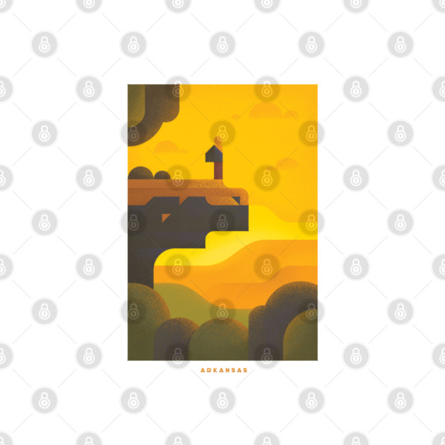 Retro Arkansas Travel Poster Wall Art Print, Pinnacle Mountain Sunset Hiker Artwork for Living Room, Outdoor State Decor Gift by Yesteeyear