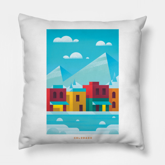 Retro Colorado Travel Poster Wall Art Print, Rocky Mountain Ski Resort Winter Artwork for Living Room, Rustic State Decor Gift Pillow by Yesteeyear