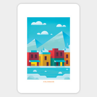 Retro Colorado Travel Poster Wall Art Print, Rocky Mountain Ski Resort Winter Artwork for Living Room, Rustic State Decor Gift Magnet