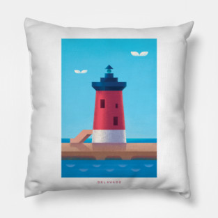 Vintage Delaware Travel Poster Wall Art Print, Retro Delaware State Artwork for Living Room, Coastal Landscape Decor Gift Pillow