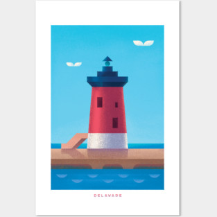 Vintage Delaware Travel Poster Wall Art Print, Retro Delaware State Artwork for Living Room, Coastal Landscape Decor Gift Posters and Art