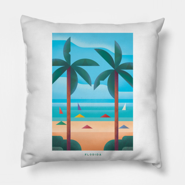 Retro Florida Travel Poster Wall Art Print, Tropical Beach Palm Tree Artwork for Living Room, Coastal Sunshine State Decor Gift Pillow by Yesteeyear