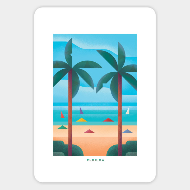 Retro Florida Travel Poster Wall Art Print, Tropical Beach Palm Tree Artwork for Living Room, Coastal Sunshine State Decor Gift Magnet by Yesteeyear