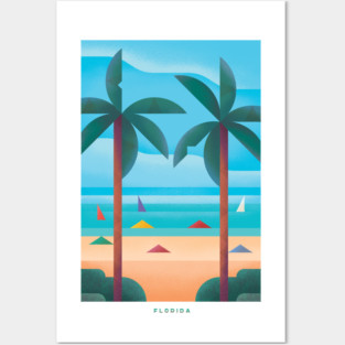 Retro Florida Travel Poster Wall Art Print, Tropical Beach Palm Tree Artwork for Living Room, Coastal Sunshine State Decor Gift Posters and Art