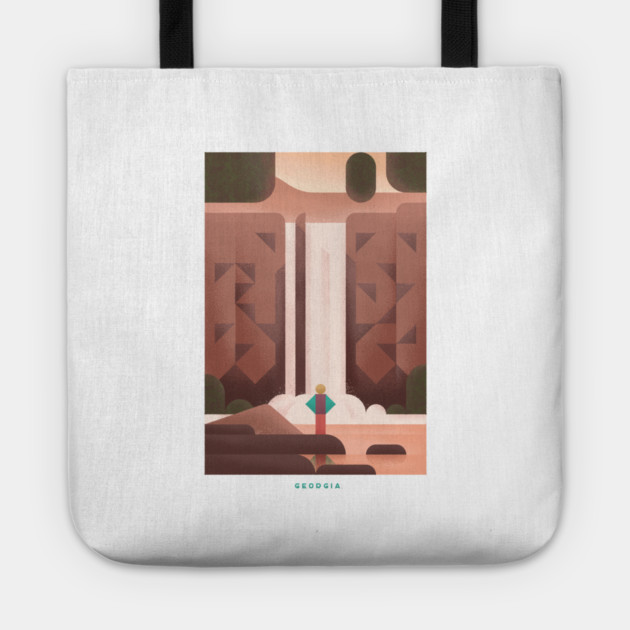 Retro Georgia Travel Poster Wall Art Print, Amicalola Falls Autumn Landscape Artwork for Living Room, Southern State Decor Gift Tote by Yesteeyear