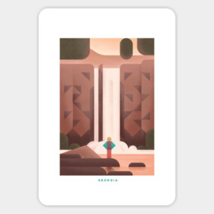 Retro Georgia Travel Poster Wall Art Print, Amicalola Falls Autumn Landscape Artwork for Living Room, Southern State Decor Gift Magnet