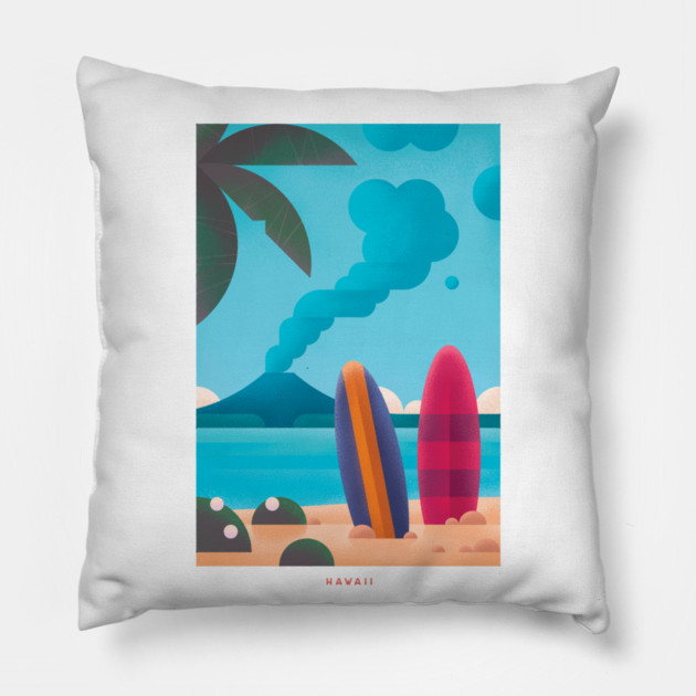 Vintage Hawaii Travel Poster Wall Art Print, Retro Hawaiian Beach Artwork for Living Room, Tropical Island Decor Gift Idea Pillow by Yesteeyear