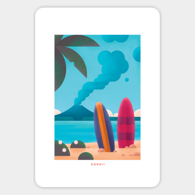 Vintage Hawaii Travel Poster Wall Art Print, Retro Hawaiian Beach Artwork for Living Room, Tropical Island Decor Gift Idea Magnet by Yesteeyear