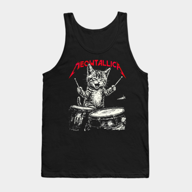 Rock On Vintage Drummer Cat 80s Band Style Tank Top by yangho