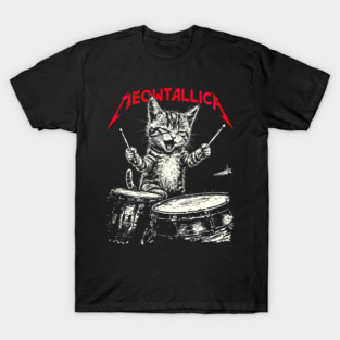 Rock On Vintage Drummer Cat 80s Band Style T-Shirt