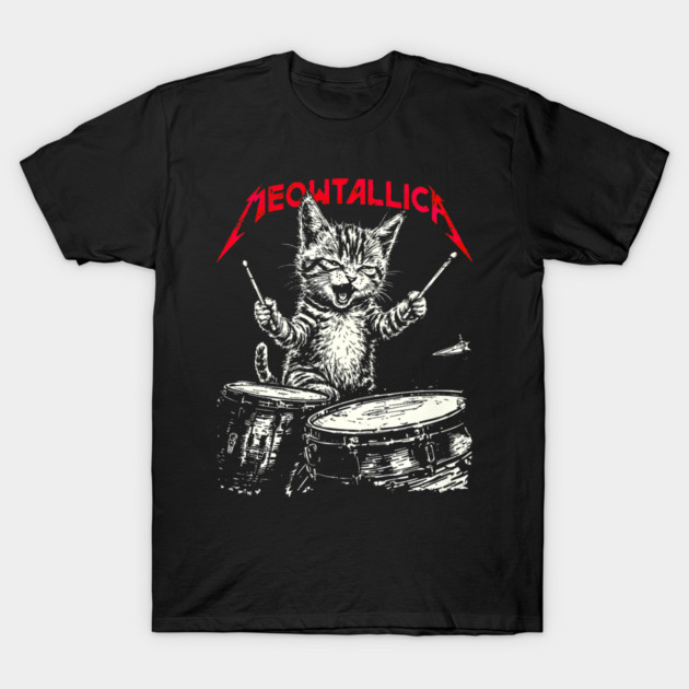 Rock On Vintage Drummer Cat 80s Band Style T-Shirt by yangho