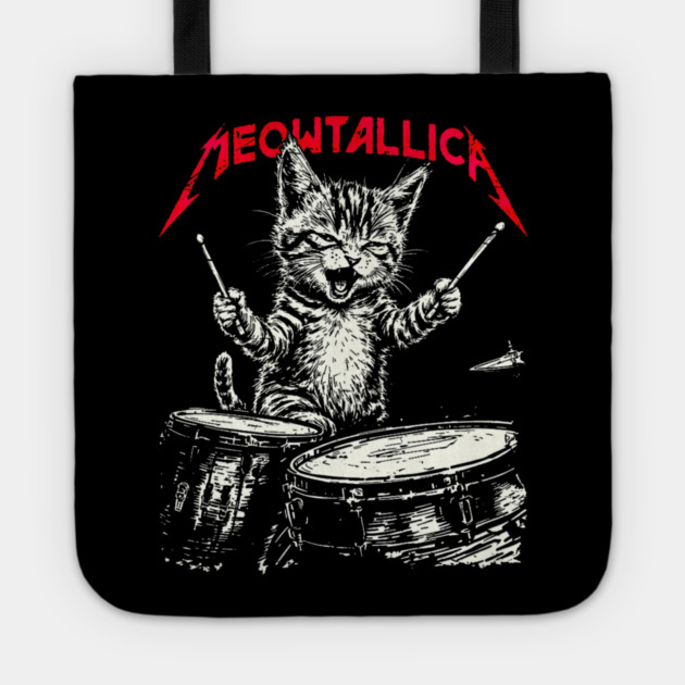 Rock On Vintage Drummer Cat 80s Band Style Tote by yangho