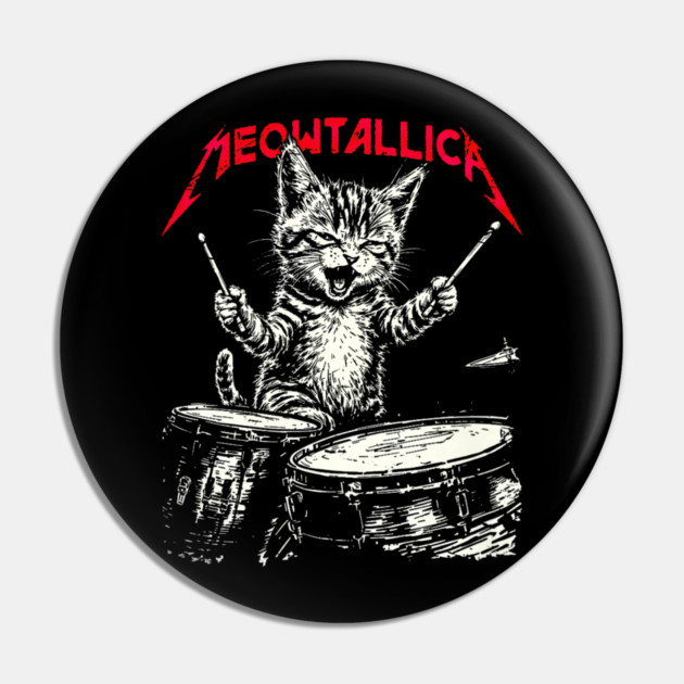 Rock On Vintage Drummer Cat 80s Band Style Pin by yangho
