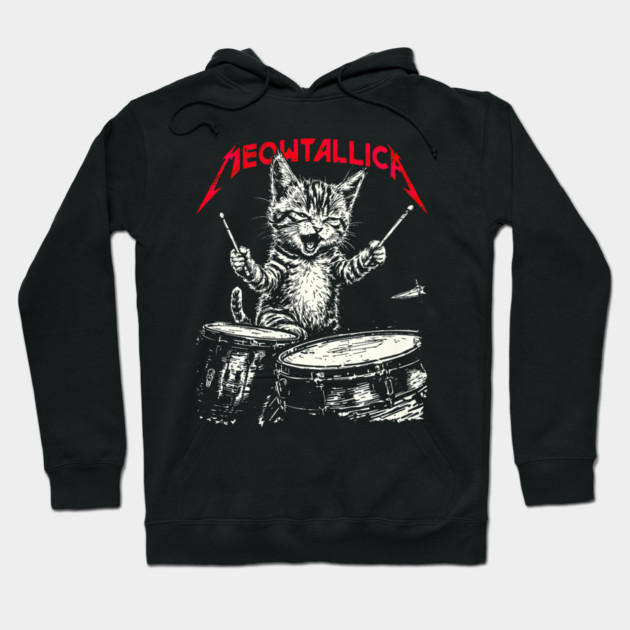Rock On Vintage Drummer Cat 80s Band Style Hoodie by yangho