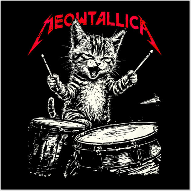 Rock On Vintage Drummer Cat 80s Band Style Wall Art by yangho