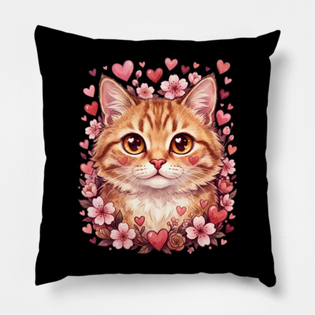 Valentine Cat Pillow by Creatifly Graphic Tees
