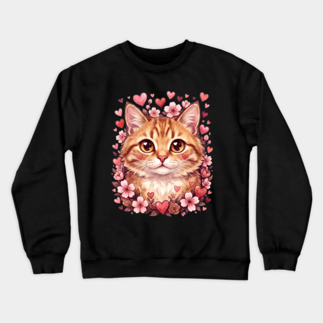 Valentine Cat Crewneck Sweatshirt by Creatifly Graphic Tees
