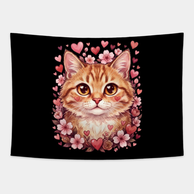 Valentine Cat Tapestry by Creatifly Graphic Tees