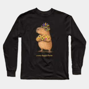 A very happy Purim capybara - funny hamantashen jewish humor costume Long Sleeve T-Shirt