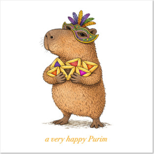 A very happy Purim capybara - funny hamantashen jewish humor costume Posters and Art