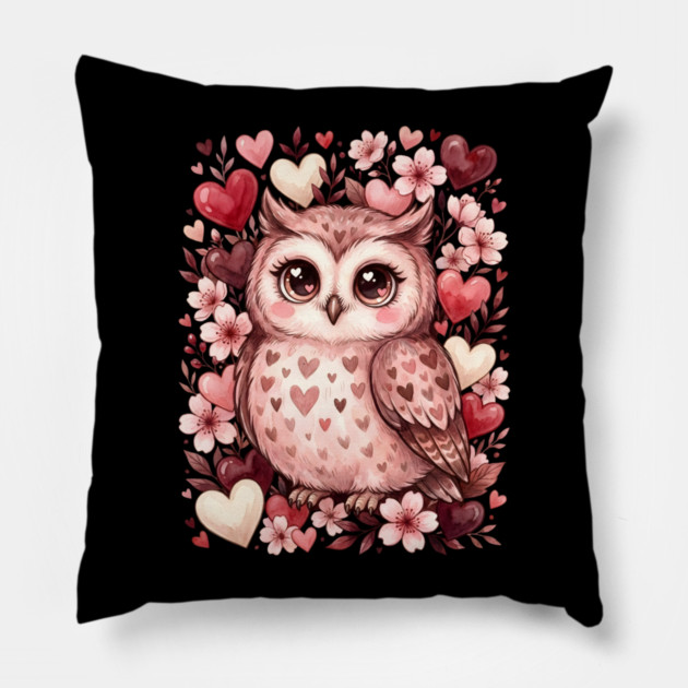 Valentine Cute Owl Bird Pillow by Creatifly Graphic Tees