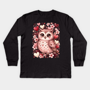 Valentine Cute Owl Bird Kids Long Sleeve T-Shirt