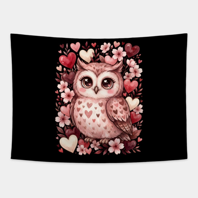 Valentine Cute Owl Bird Tapestry by Creatifly Graphic Tees