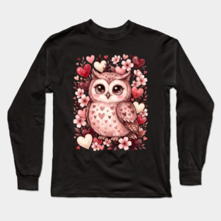 Valentine Cute Owl Bird Long Sleeve T-Shirt
