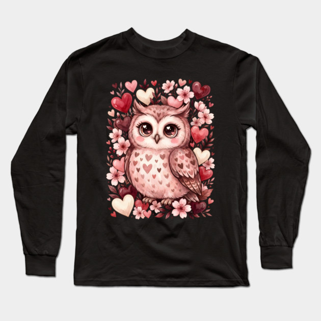 Valentine Cute Owl Bird Long Sleeve T-Shirt by Creatifly Graphic Tees