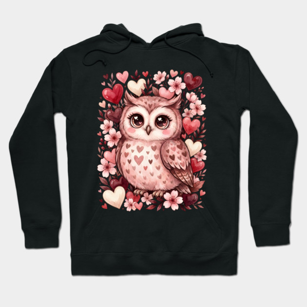 Valentine Cute Owl Bird Hoodie by Creatifly Graphic Tees