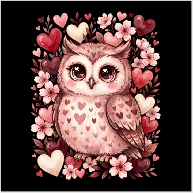 Valentine Cute Owl Bird Wall Art by Creatifly Graphic Tees