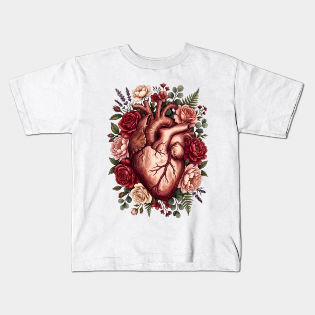 Flower Heart Valentine Kids T-Shirt by Creatifly Graphic Tees