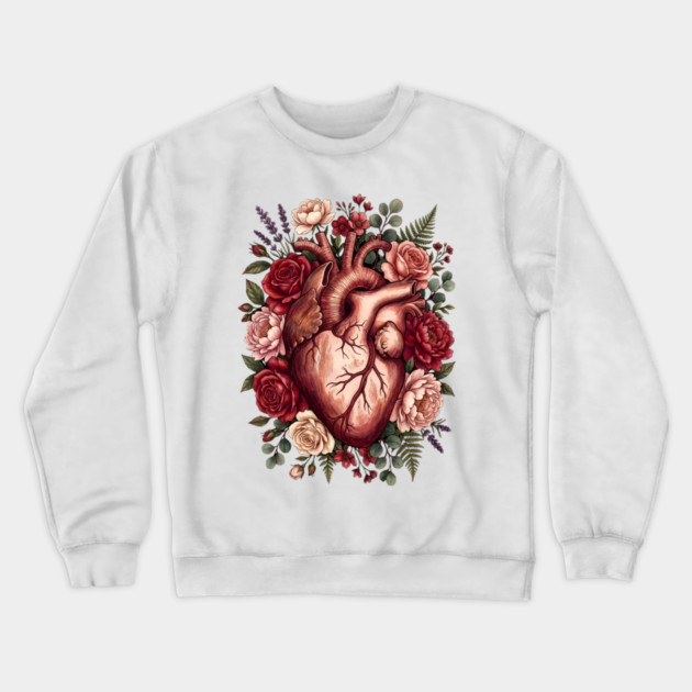 Flower Heart Valentine Crewneck Sweatshirt by Creatifly Graphic Tees