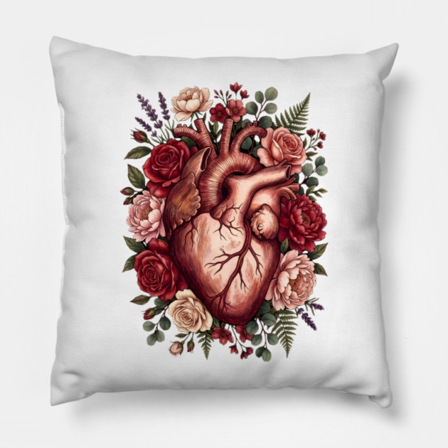 Flower Heart Valentine Pillow by Creatifly Graphic Tees