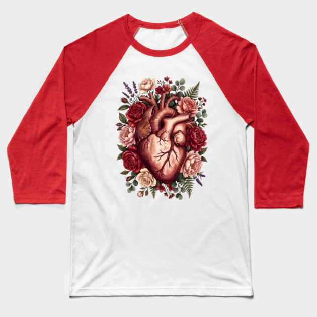 Flower Heart Valentine Baseball T-Shirt by Creatifly Graphic Tees