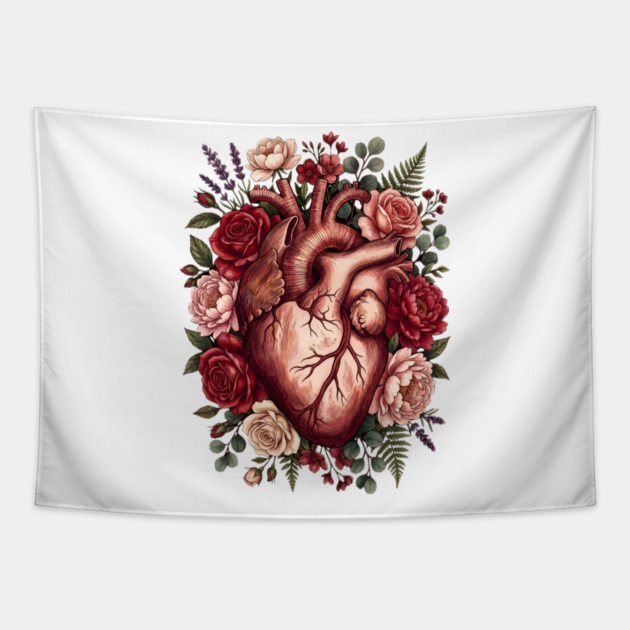 Flower Heart Valentine Tapestry by Creatifly Graphic Tees
